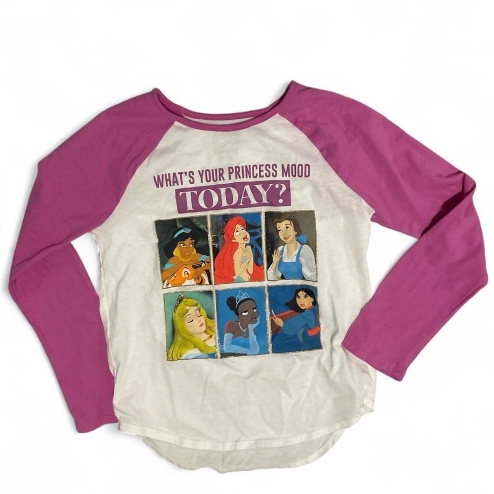 Disney Princess Mood Shirt Girls Size 10 Pink Long Sleeve Ariel Belle Tee